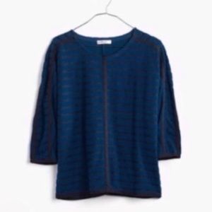Madewell‎ Striped Back-zip Pullover Blue Gray Top Sweater Women’s Sz Small